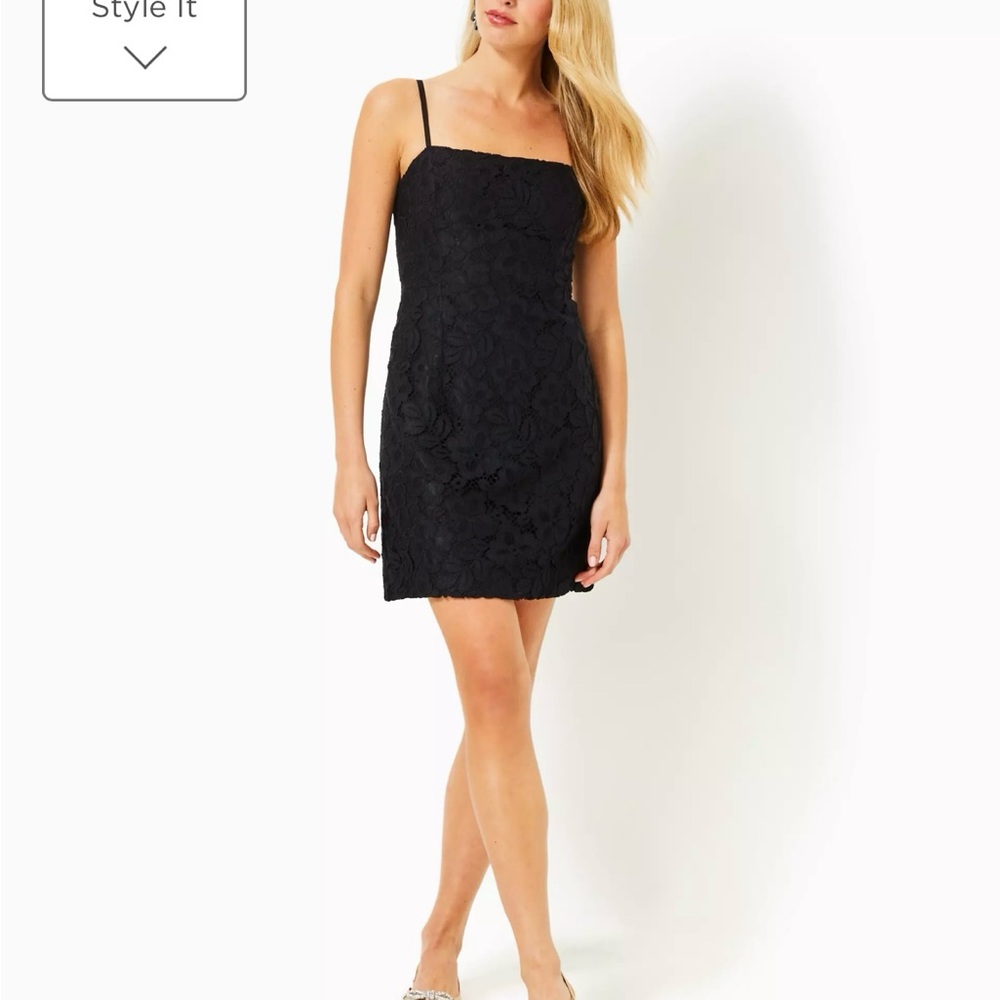 Lilly Pulitzer Black Mini Sheath Dress with Spaghetti Straps for Cocktail